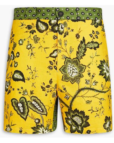 Erdem Lucas Two-tone Floral-print Linen Shorts - Yellow