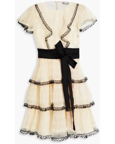 RED Valentino Tiered Lace-trimmed Tulle Mini Dress - Natural