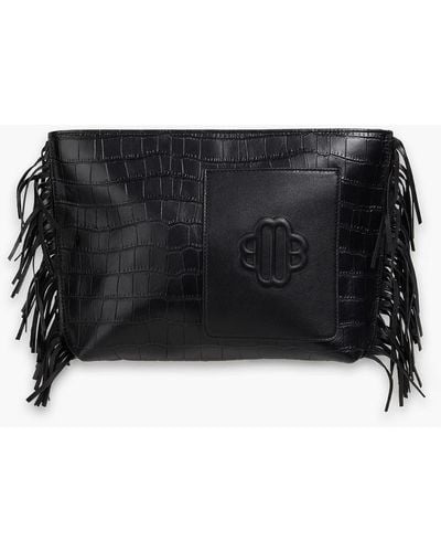 Maje Fringed Croc-effect Leather Pouch - Black