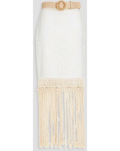 Zimmermann Belted Fringed Broderie Anglaise Cotton Maxi Skirt - White