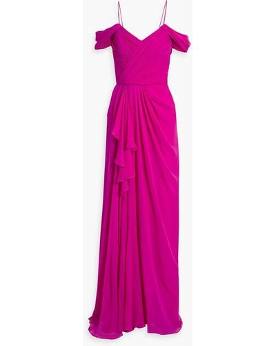 Costarellos Cold-shoulder Draped Silk-chiffon Gown - Pink
