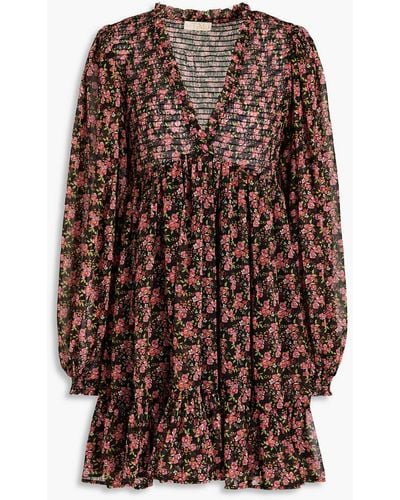 byTiMo Shirred Floral-print Crepon Mini Dress - Brown