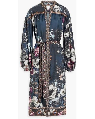 Camilla Belted Embellished Silk Crepe De Chine Midi Dress - Blue