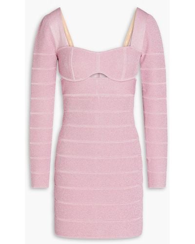 Hervé Léger Cutout Metallic Bandage Mini Dress - Pink