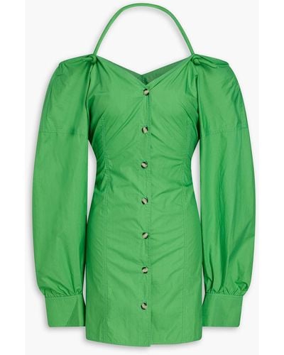 Nanushka Alyssa Cold-shoulder Cotton-poplin Mini Dress - Green
