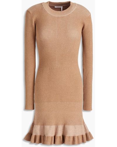 See By Chloé Ruffled Ribbed-knit Mini Dress - Multicolour