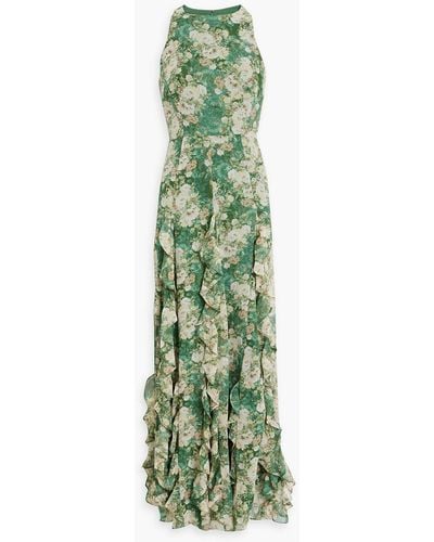 Mikael Aghal Ruffled Floral-print Chiffon Maxi Dress - Green