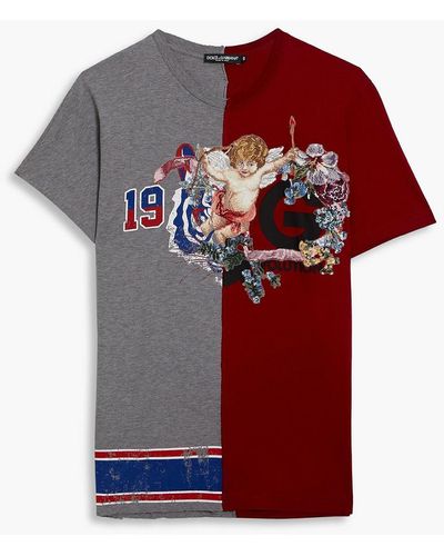 Dolce & Gabbana Distressed Appliquéd Cotton-jersey T-shirt - Red