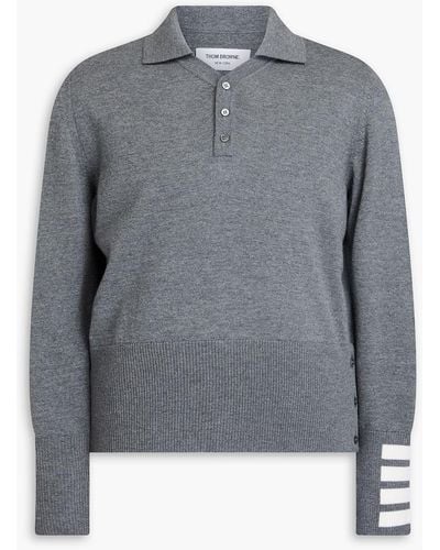 Thom Browne Mélange Striped Merino Wool Polo Sweater - Grey