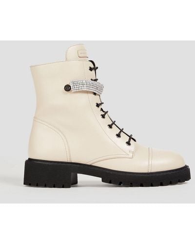 Giuseppe Zanotti Alexa Crystal Embellished Leather Combat Boots - White