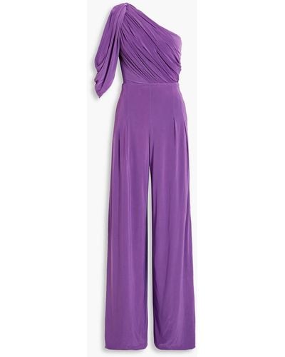 Rhea Costa One-shoulder Draped Jersey Wide-leg Jumpsuit - Purple