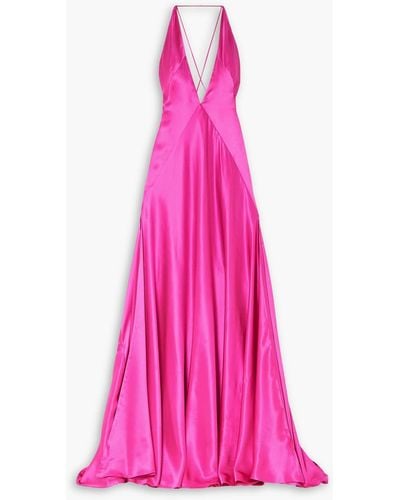 Michael Lo Sordo Paloma Silk-satin Halterneck Gown - Pink