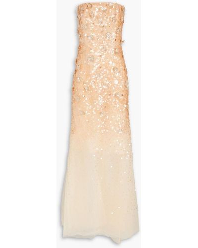 Carolina Herrera Strapless Dégradé Embellished Silk-tulle Gown - Natural