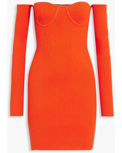 Helmut Lang Schulterfreies minikleid aus rippstrick - Orange