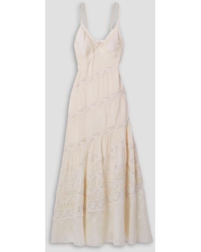 LoveShackFancy Idalia Lace-trimmed Silk-satin Maxi Dress - White