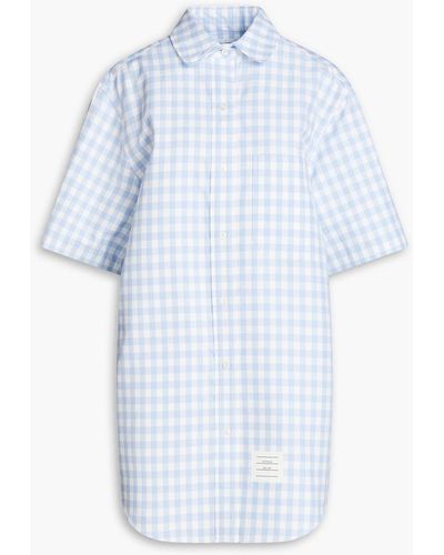 Thom Browne Appliquéd Gingham Cotton-blend Mini Shirt Dress - Blue