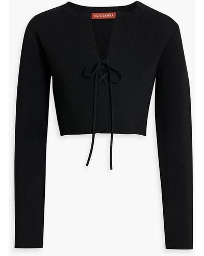 Altuzarra Cropped Lace-up Knitted Cardigan - Black