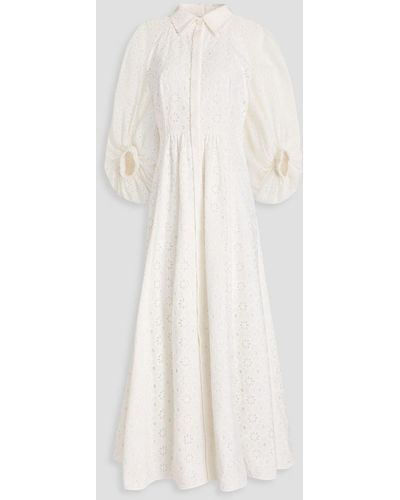 Huishan Zhang Pat Broderie Anglaise Cotton Midi Dress - White