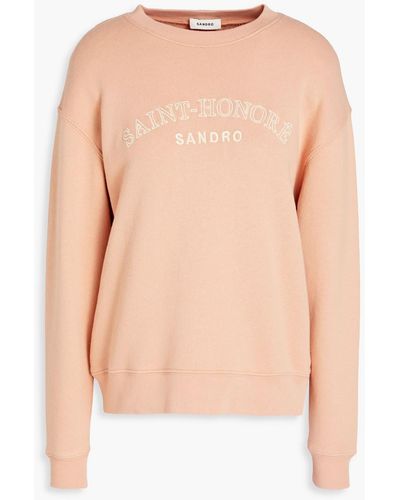 Sandro Mellow Embroidered French Cotton-terry Sweatshirt - Pink