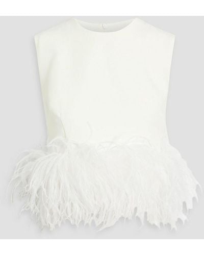 16Arlington Hoku Feather-trimmed Crepe Top - White
