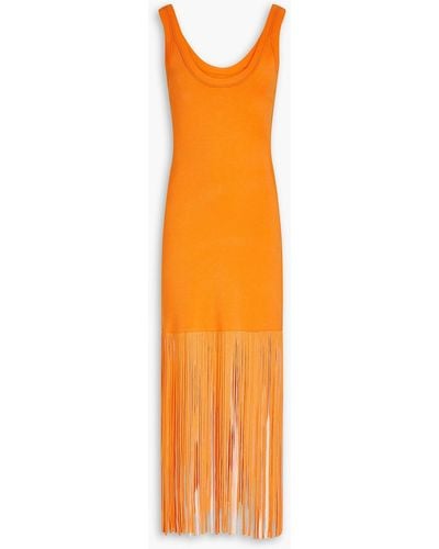 Sandro Fringed Knitted Midi Dress - Orange