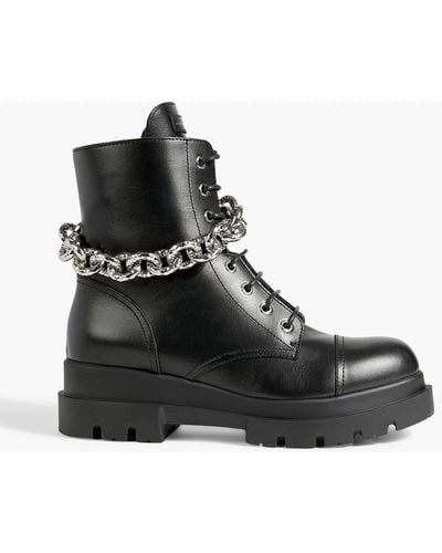 Giuseppe Zanotti Vichingo 20 Chain-trimmed Leather Combat Boots - Black