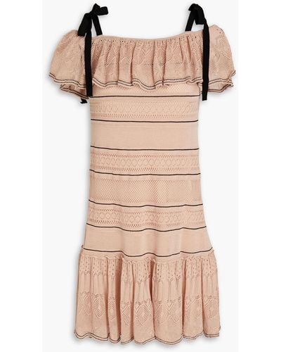 RED Valentino Cold-shoulder Striped Pointelle-knit Cotton-blend Mini Dress - Pink