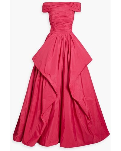 Zuhair Murad Off-the-shoulder Ruched Taffeta Gown - Pink