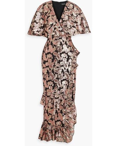 Saloni Rose Ruffled Silk-blend Jacquard Maxi Dress - Metallic