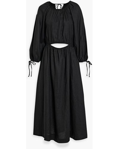 Bec & Bridge Helene Cutout Linen Midi Dress - Black