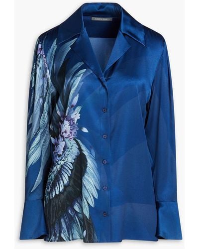 Alberta Ferretti Hemd aus stretch-seide mit floralem print - Blau
