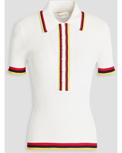 Zimmermann Ribbed-knit Polo Shirt - White