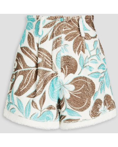 Racil Pleated Floral-print Cotton-terry Shorts - White