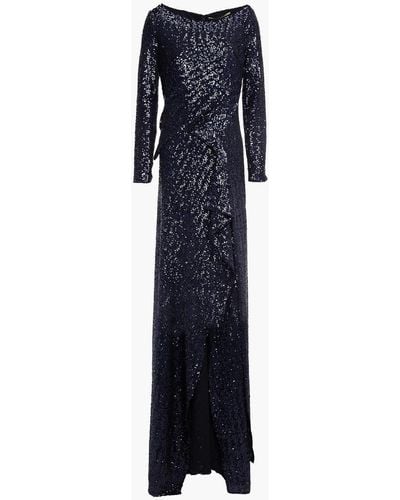 Roland Mouret Sarandon Draped Sequined Tulle Gown - Blue