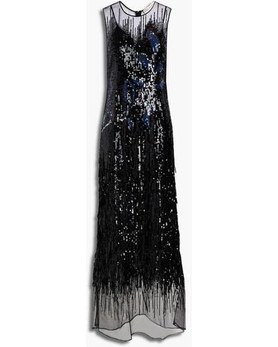 Emilio Pucci Fringed Sequin-embellished Tulle Gown - Black