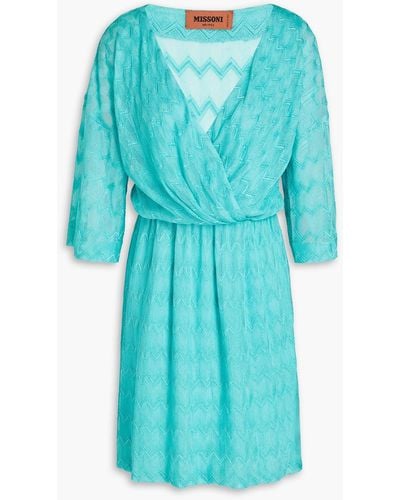 Missoni Wrap-effect Crochet-knit Mini Dress - Blue