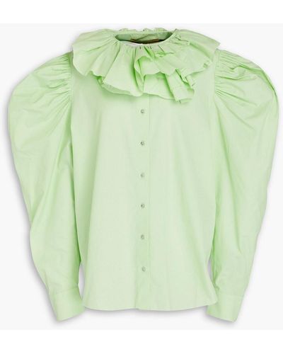 Marques'Almeida Hemd aus baumwollpopeline mit rüschenbesatz - Grün