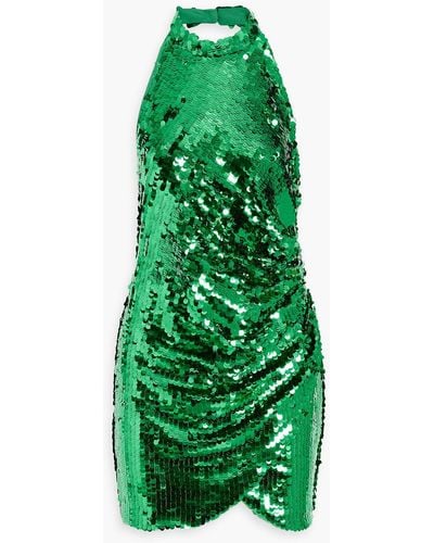 Ronny Kobo Jo Wrap-effect Sequined Stretch-tulle Halterneck Mini Dress - Green