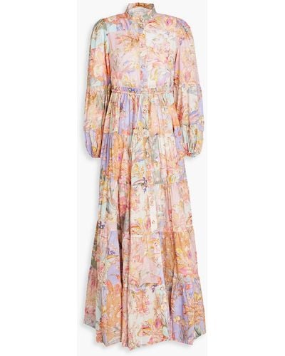 Zimmermann Tiered Floral-print Cotton Midi Dress - Pink