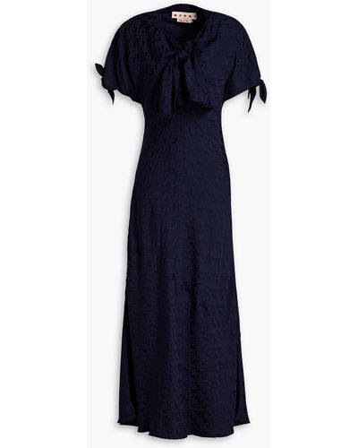 Marni Knotted Satin-jacquard Midi Dress - Blue