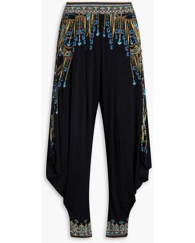 Camilla Crystal-embellished Printed Stretch-jersey Tapered Trousers - Blue