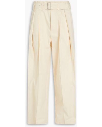 Jil Sander Belted Cotton-blend Twill Trousers - Natural