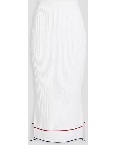 Thom Browne Striped Cable-knit Midi Skirt - White