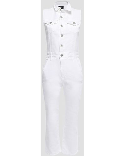 3x1 Cropped Denim Jumpsuit - White