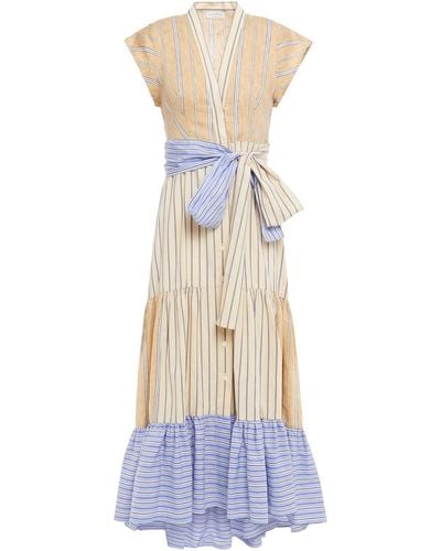 Sandro Rosanda Paneled Striped Linen-blend Midi Dress - Natural