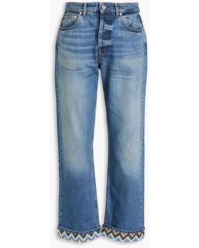 Missoni Jeans aus denim in ausgewaschener optik mit häkelbesatz - Blau