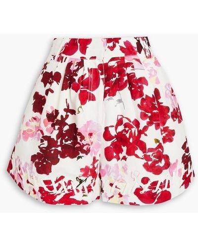 Aje. Unlace Floral-print Linen-blend Shorts - Red