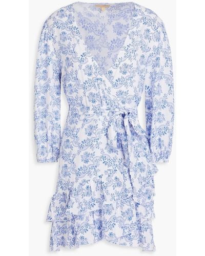 Melissa Odabash Legacy Ruffled Floral-print Mousseline Mini Wrap Dress - Blue