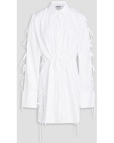 MSGM Cutout Bow-detailed Cotton-poplin Mini Shirt Dress - White