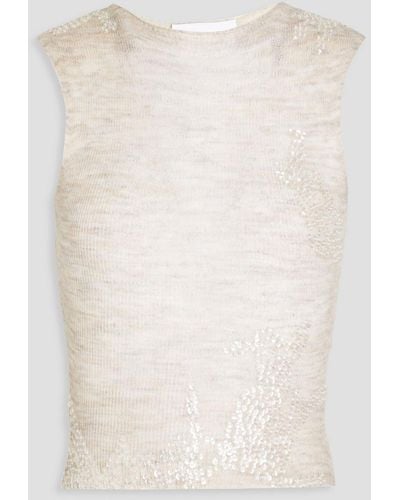 16Arlington Tania Embellished Ribbed-knit Top - White